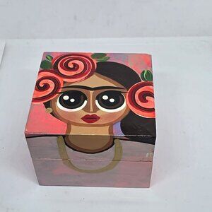 Frida Kahlo Painted Mini Wooden Trinket Box - Made in Mexico - New